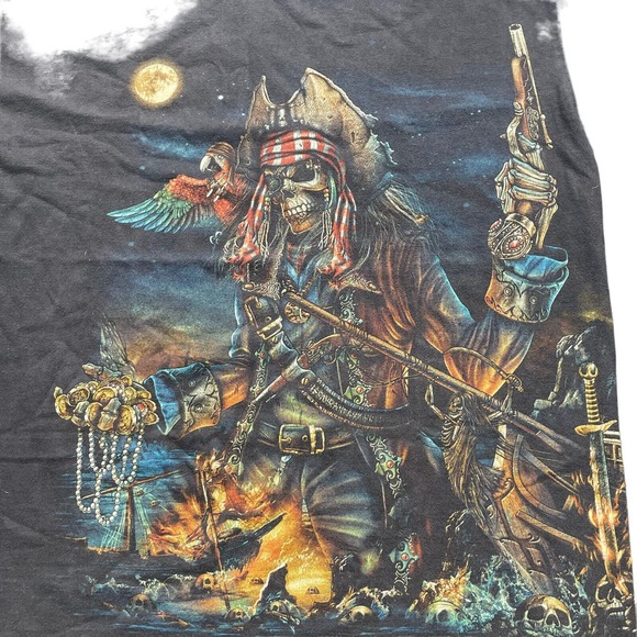 SKULL SHIRTZ PIRATE DOUBLE SIDED Graphic T-SHIRT SIZE Large Wrap Around - Picture 2 of 7
